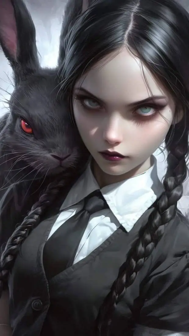 ai character: Wandinha Addams  background