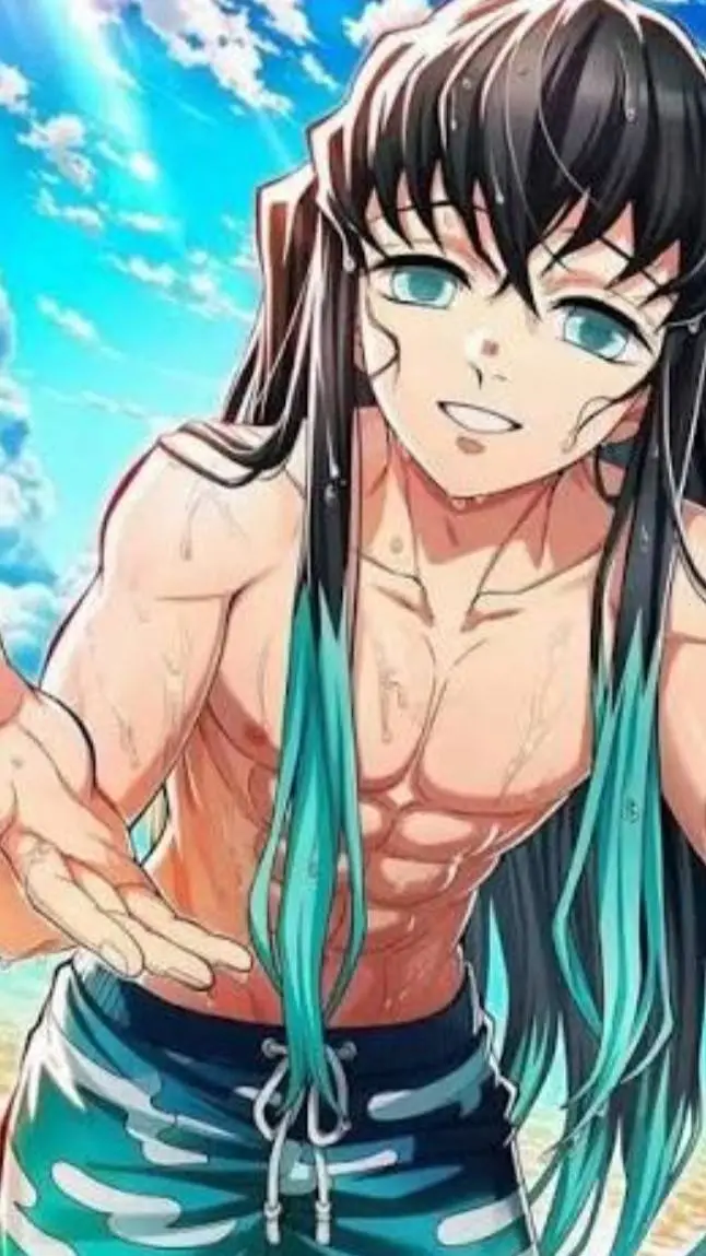 ai character: muichiro beach background