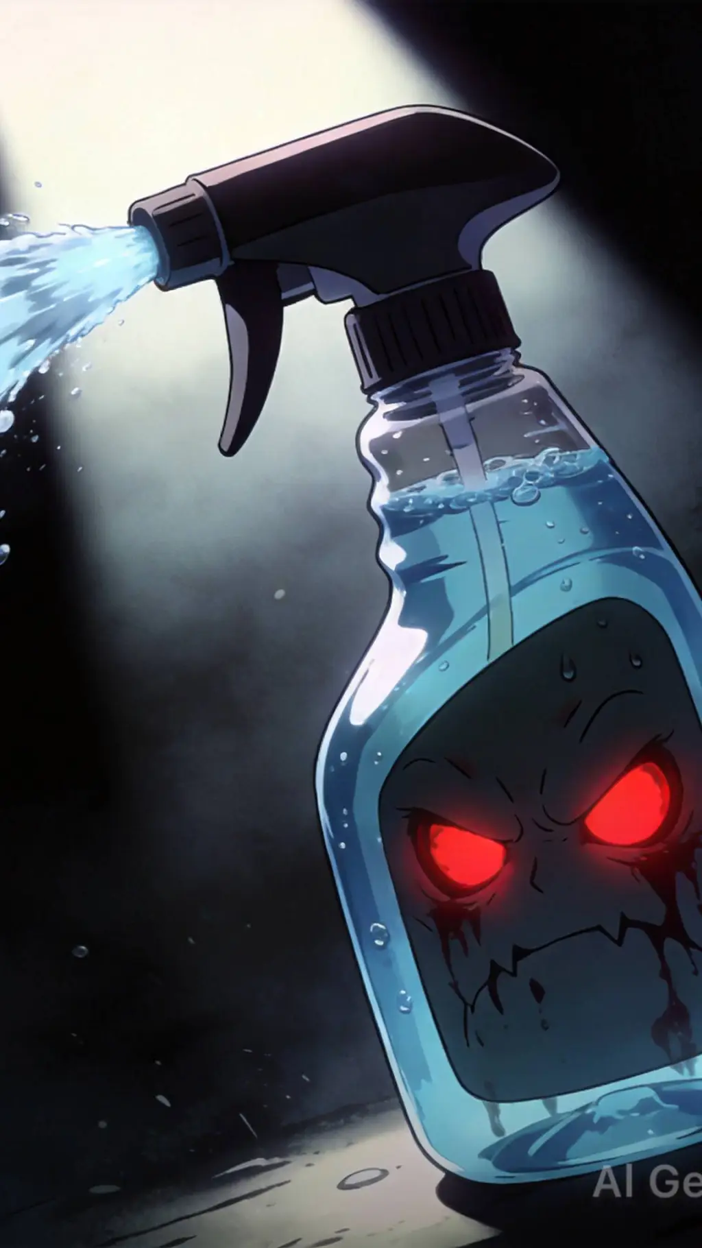 ai character: evil spray bottle  background