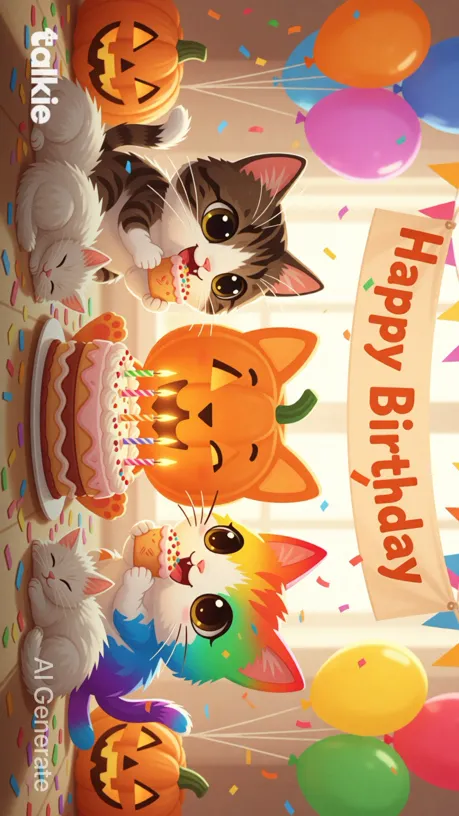 ai character: Rainbow cats party background