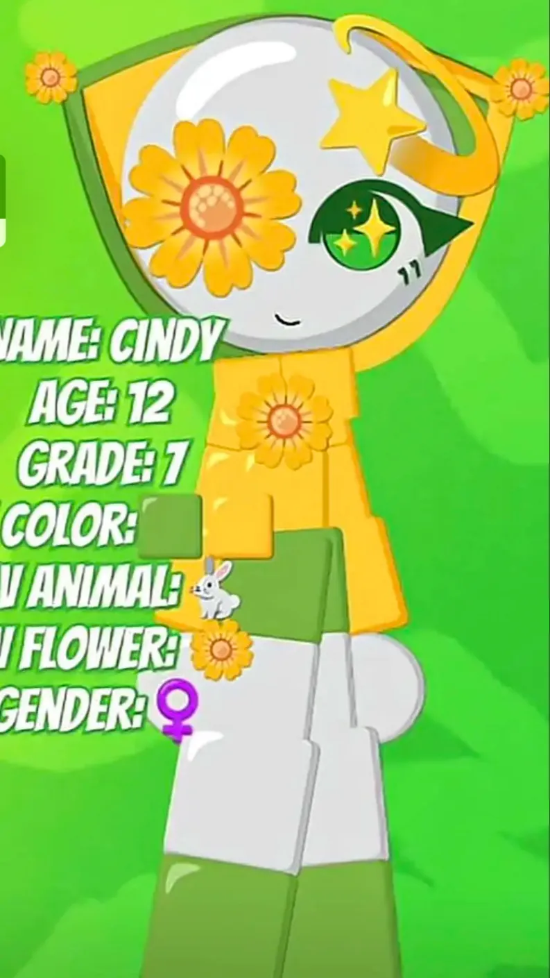 ai character: CINDY!!!! 💛💚🌼 background