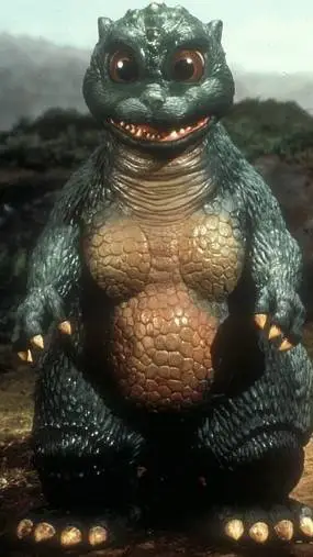 ai character: lil Godzilla  background