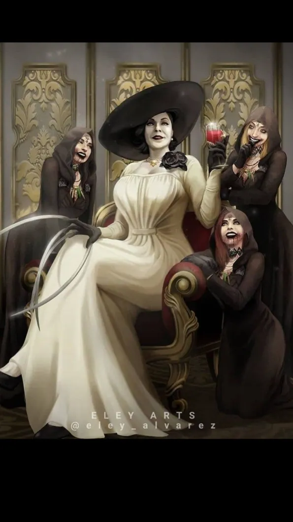 ai character: Lady Dimitrescu  background