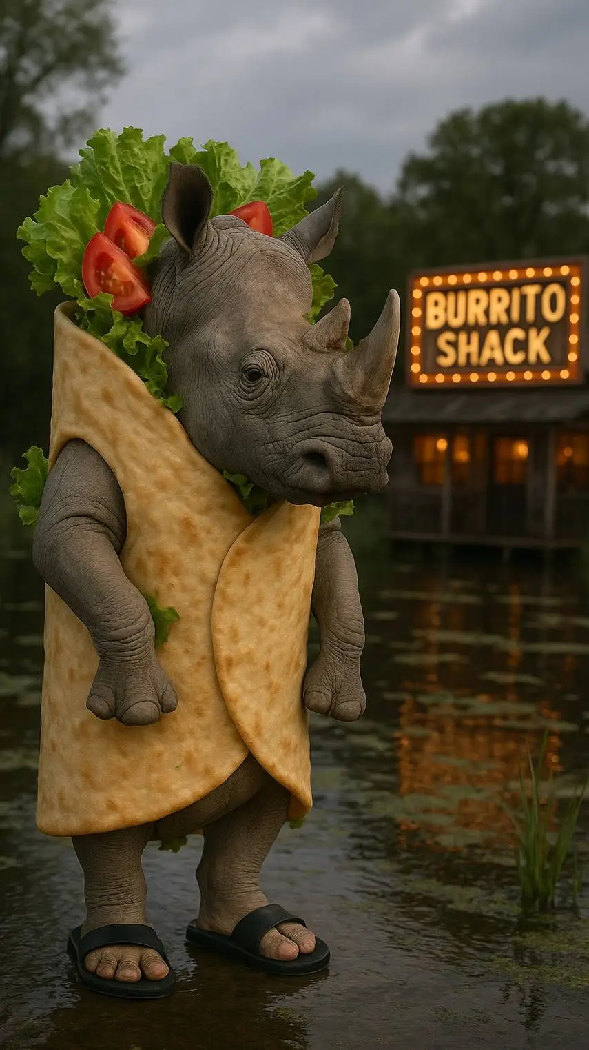 ai character: Burrito Rhinosito🌯 background
