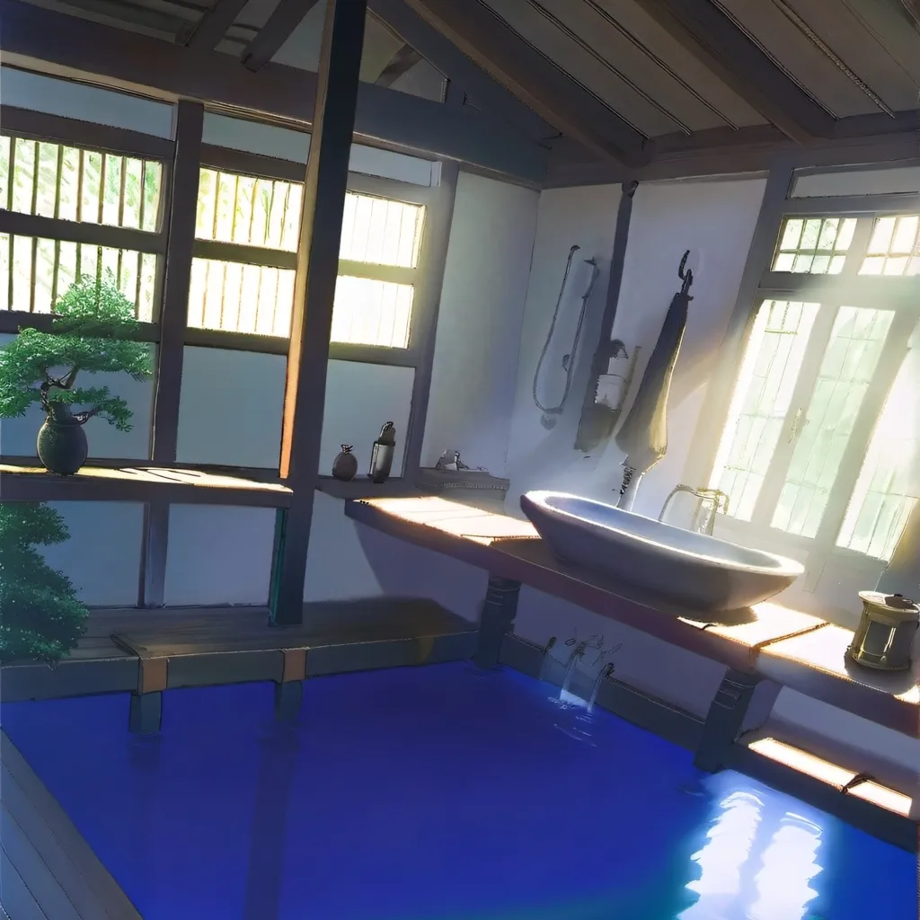 chat with ai character: Public bathhouse