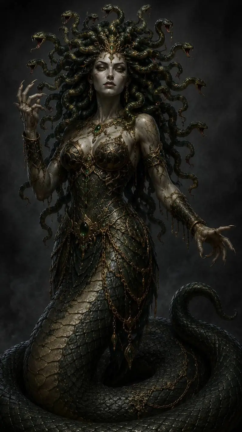 ai character: Medusa  background