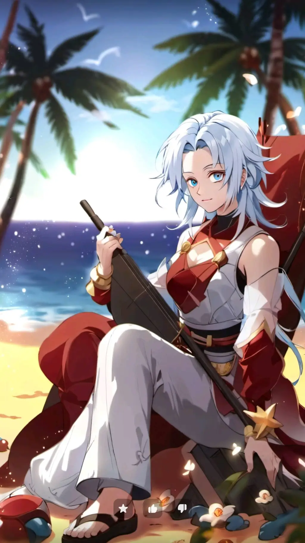 ai character: Kny beach background