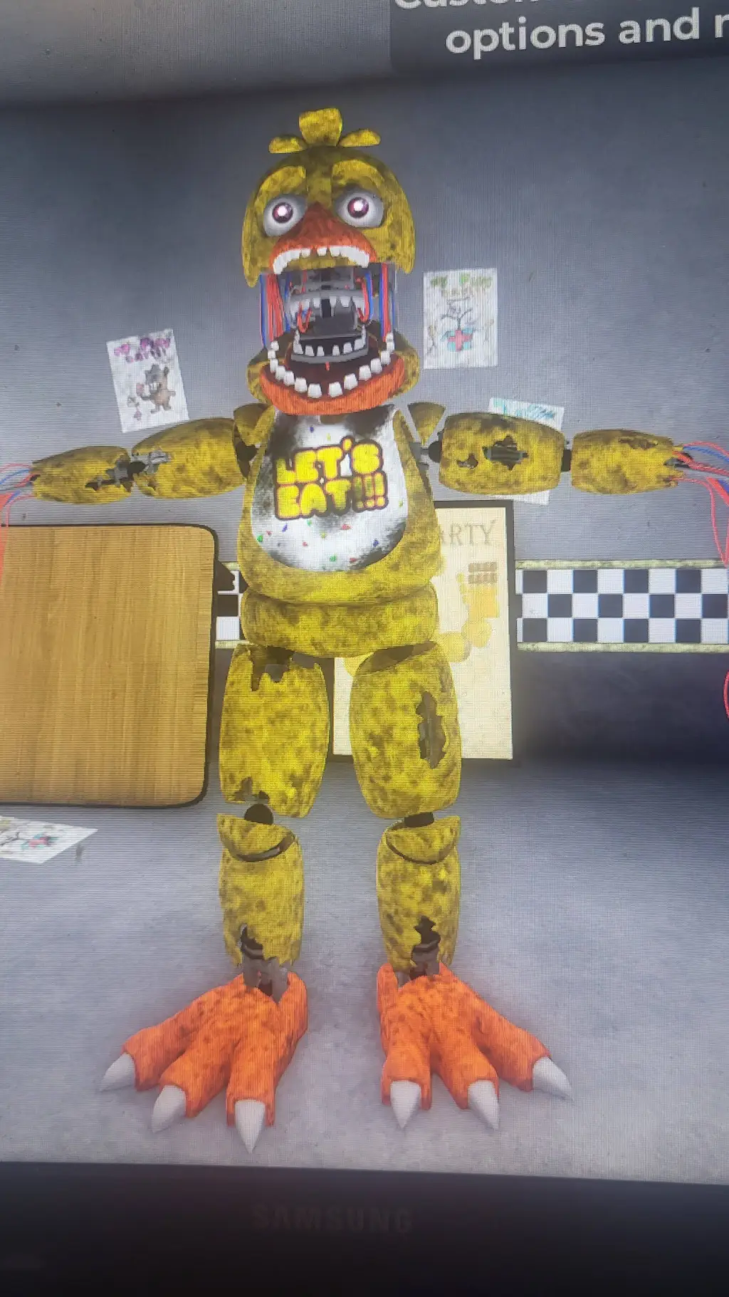 ai character: withered chica  background