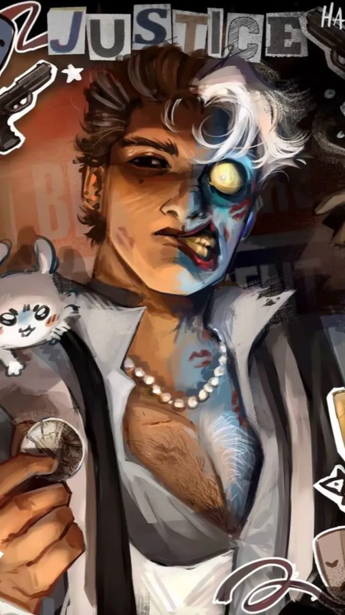 ai character: Harvey two face ￼ background
