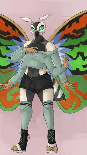 ai character: Anthro mothra Leo  background