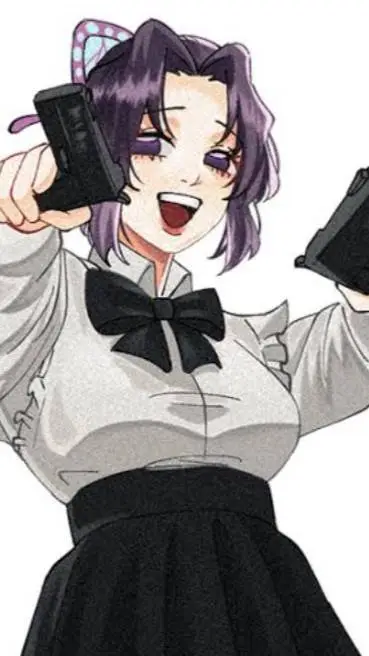 ai character: Shinobu with gun💅🏿 background