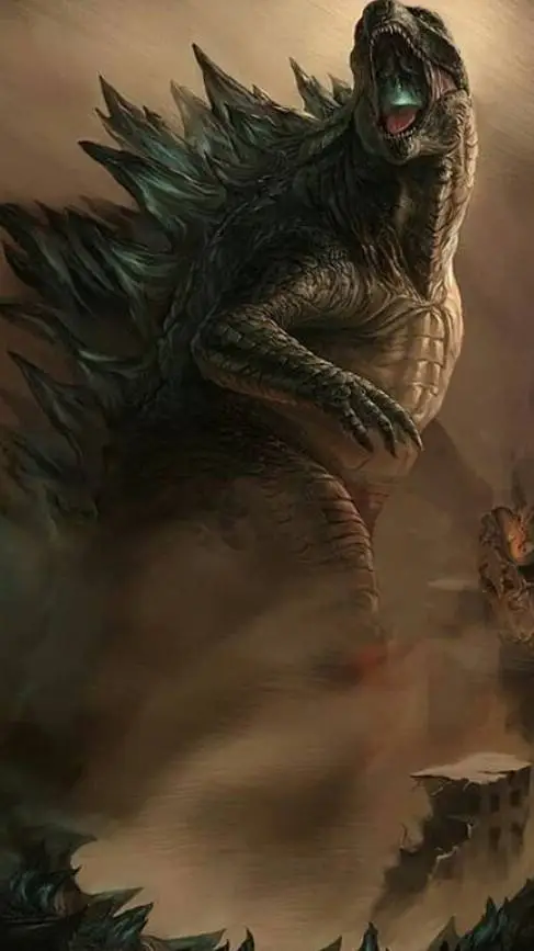 ai character:  Female Gojira  background