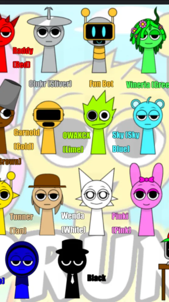 ai character: Sprunki in the bac background