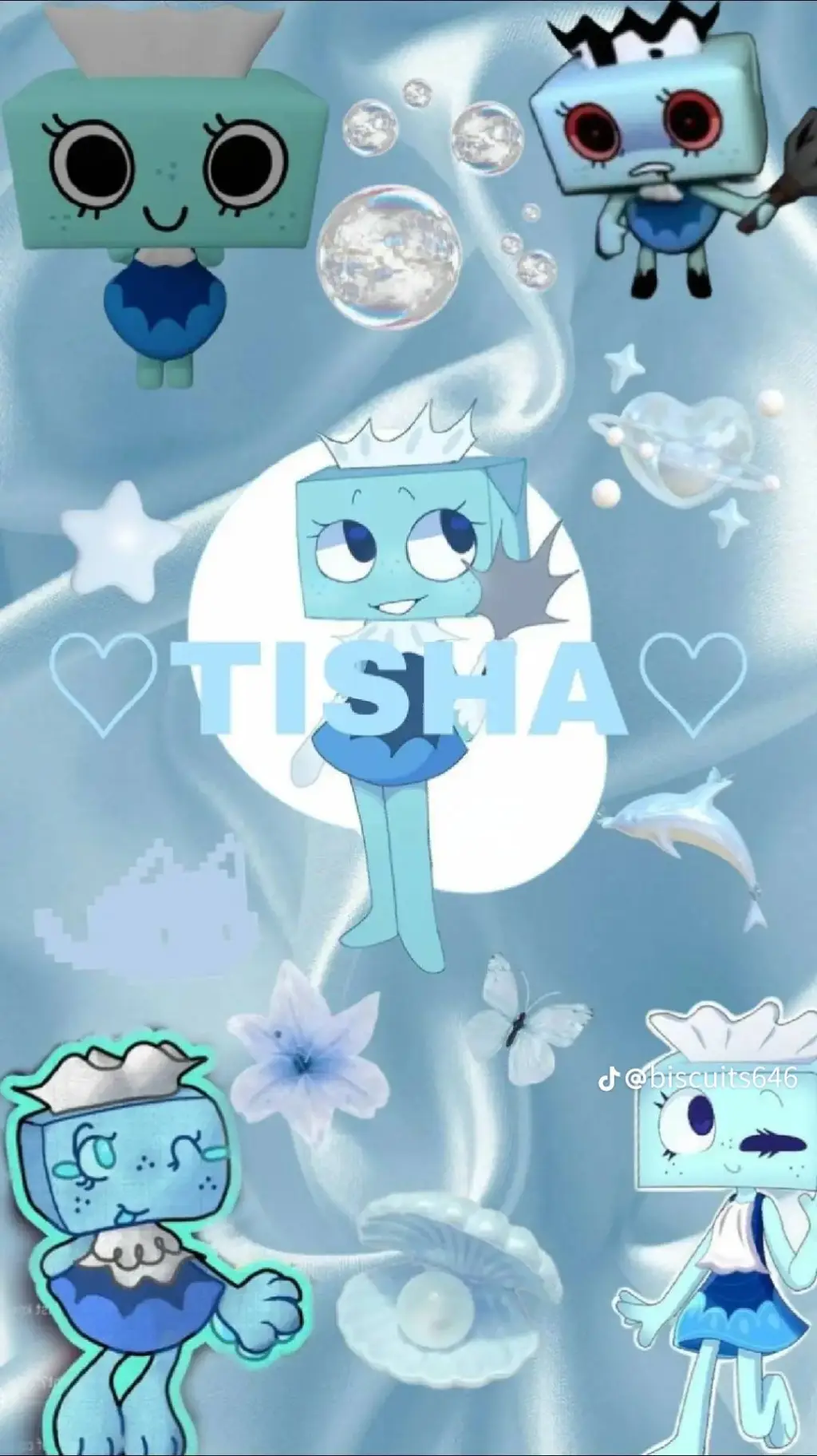 ai character: ⚪💙🧹TISHA🧹💙⚪ background