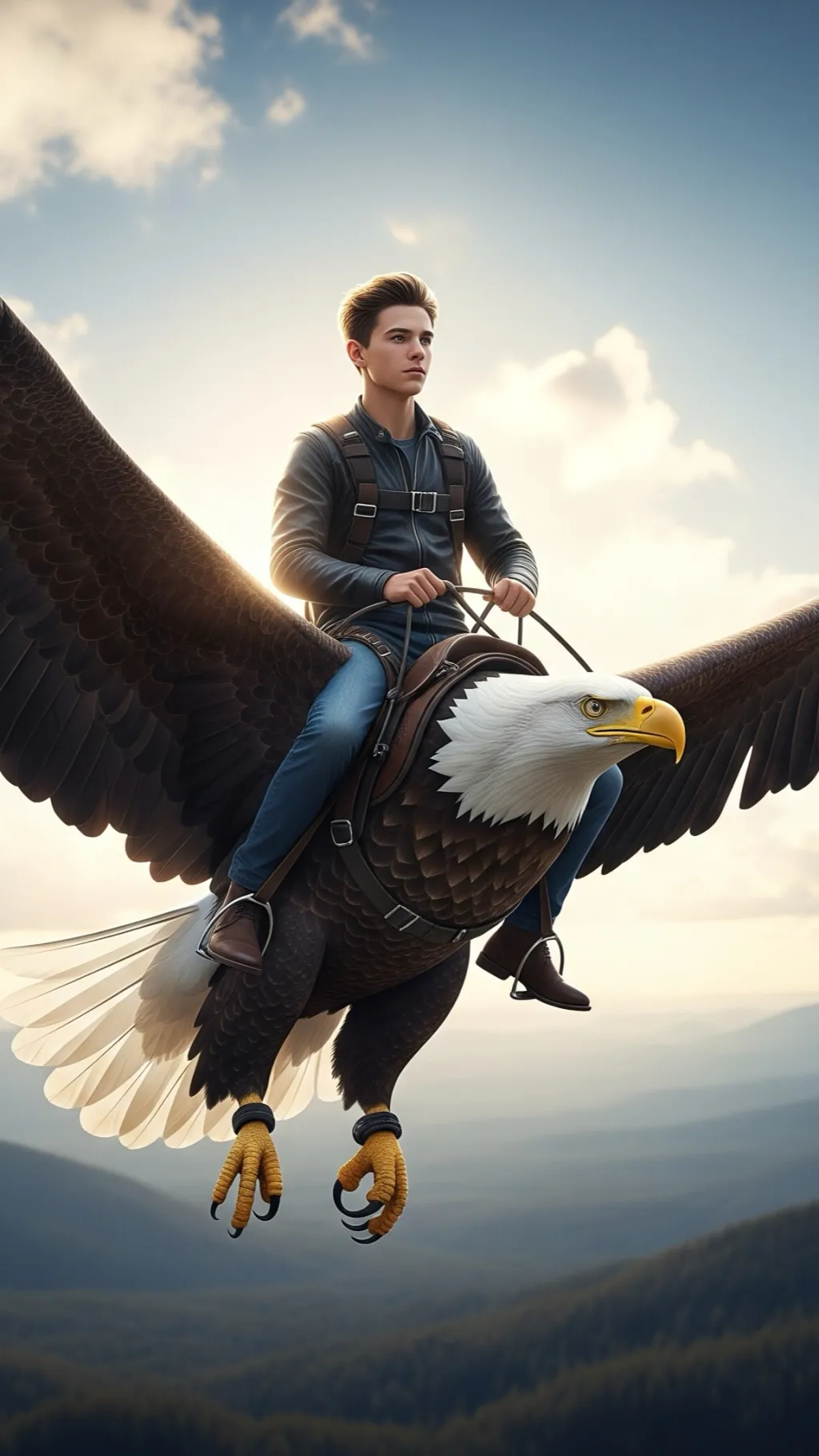 ai character: Bald eagle rider background