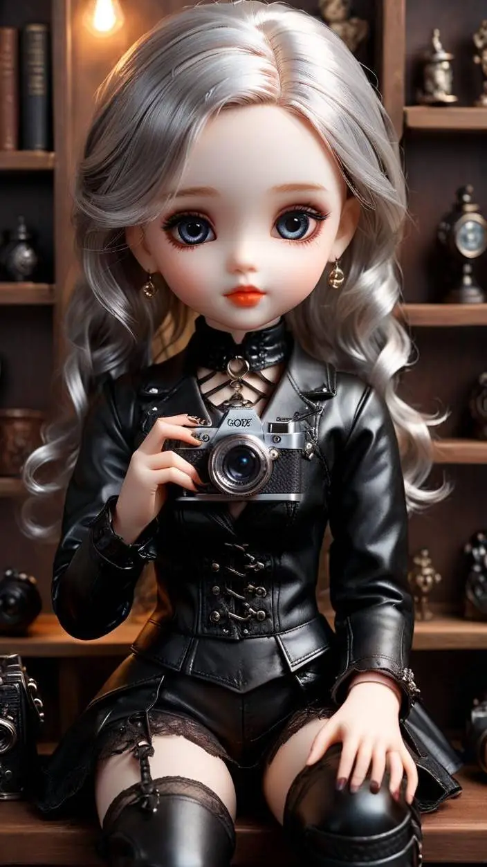 ai character: doll on a shelf background