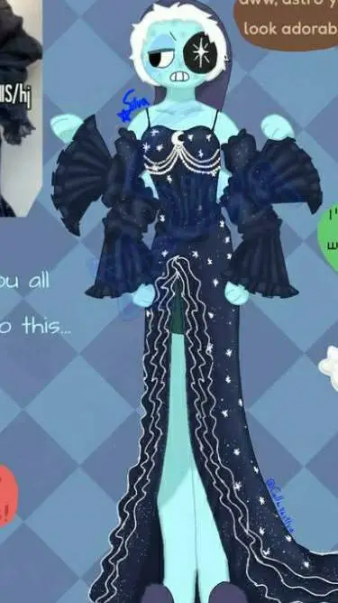 ai character: Astro in a dress background