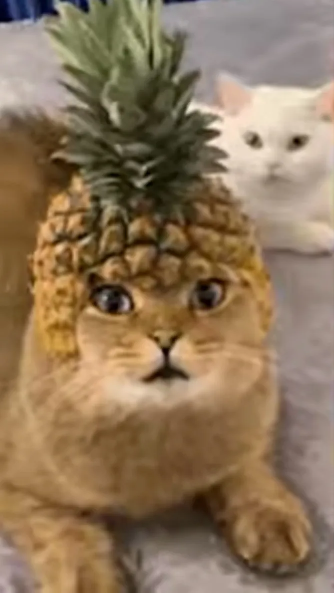 ai character: pineapple  cat￼ background