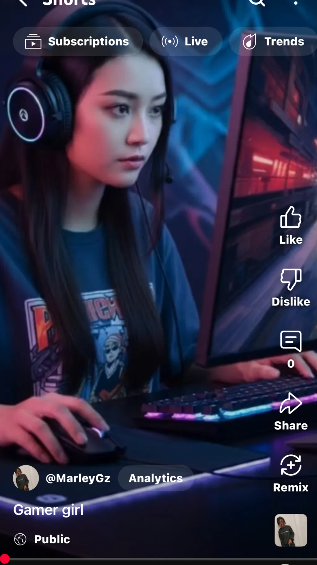 ai character: Gamer girl  background