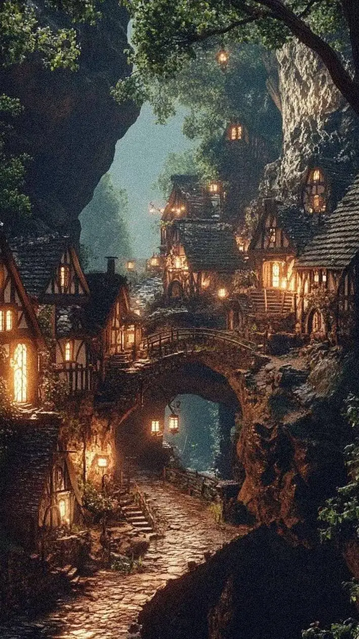 ai character: Faerie village background