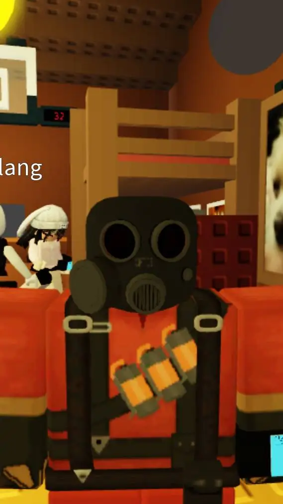 ai character: Pyro but Roblox background