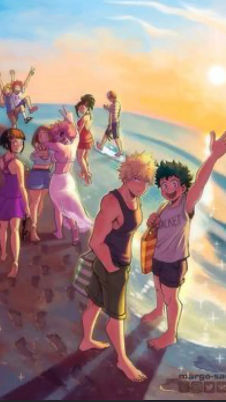 ai character: Mha at the beach  background