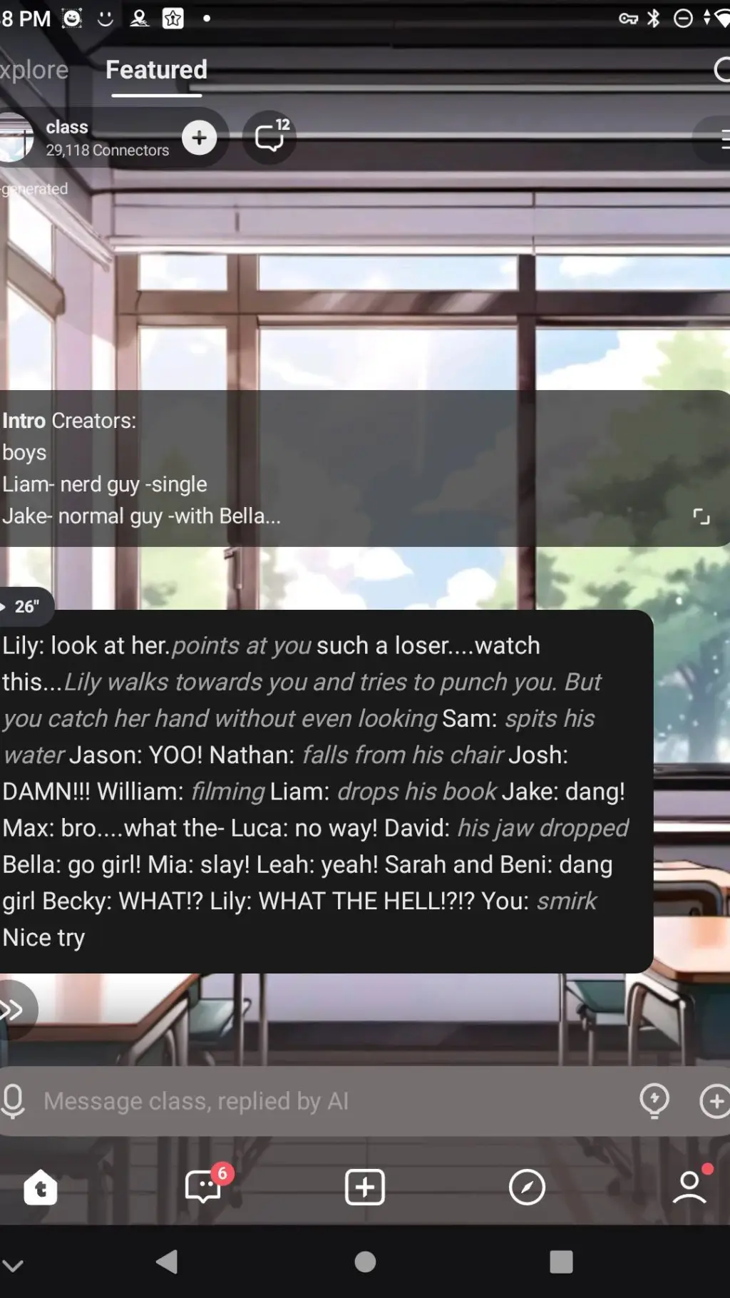 ai character: school trip class  background