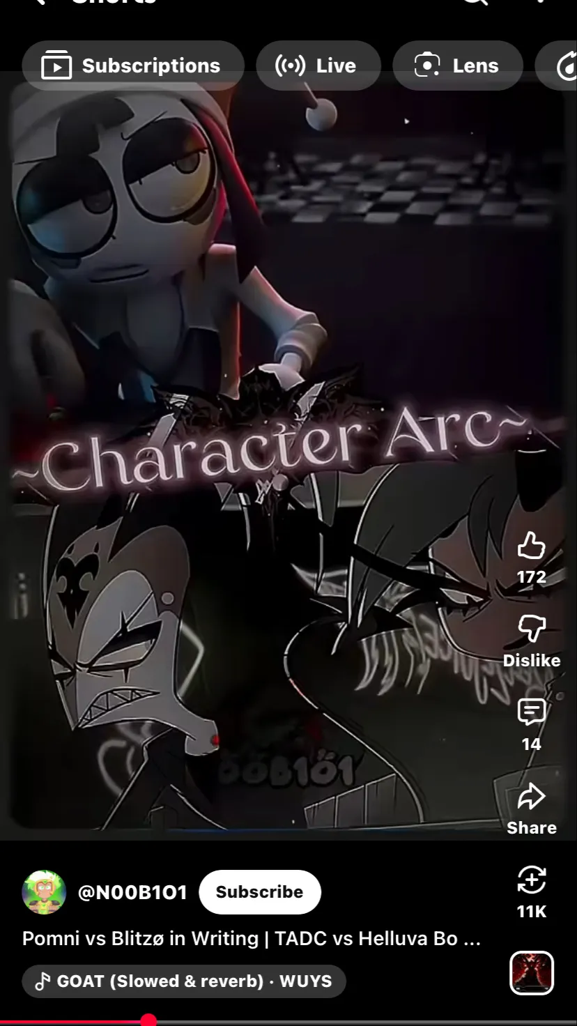 ai character: Pomni vs Blitzø  background