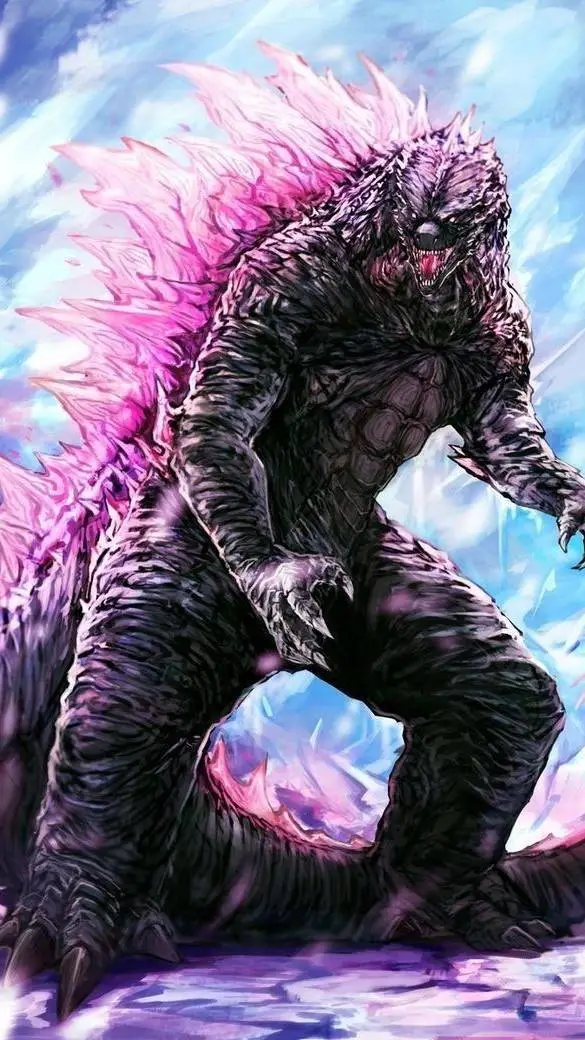 ai character: evolved godzilla  background