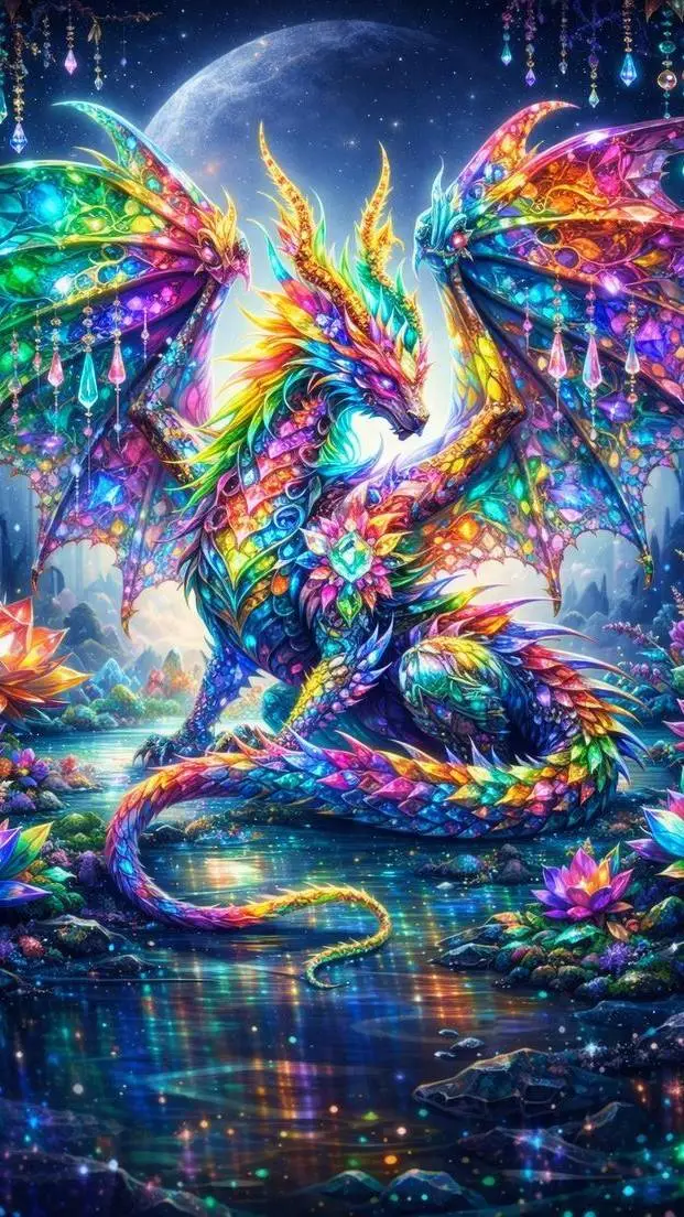 ai character: Rainbow crystal  background
