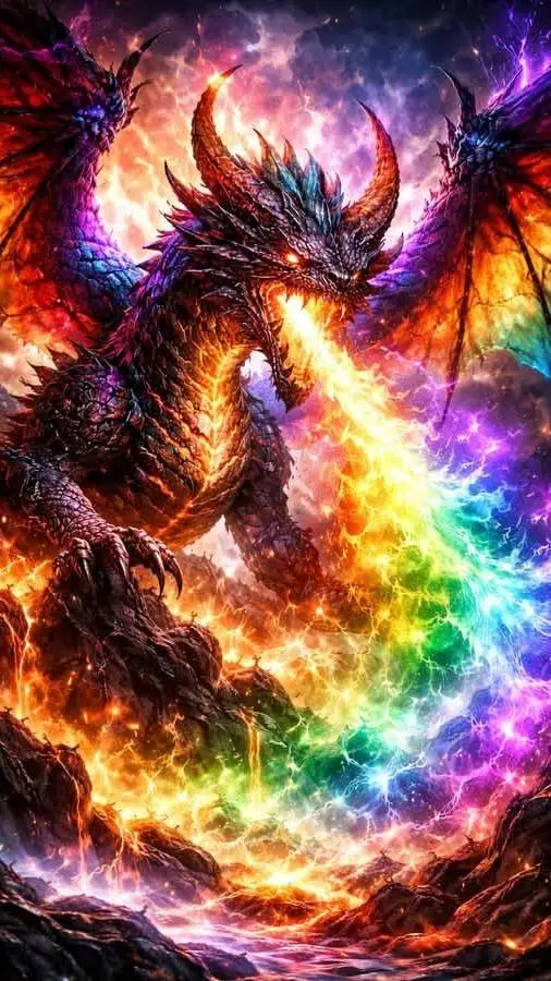 ai character: Rainbow fire background