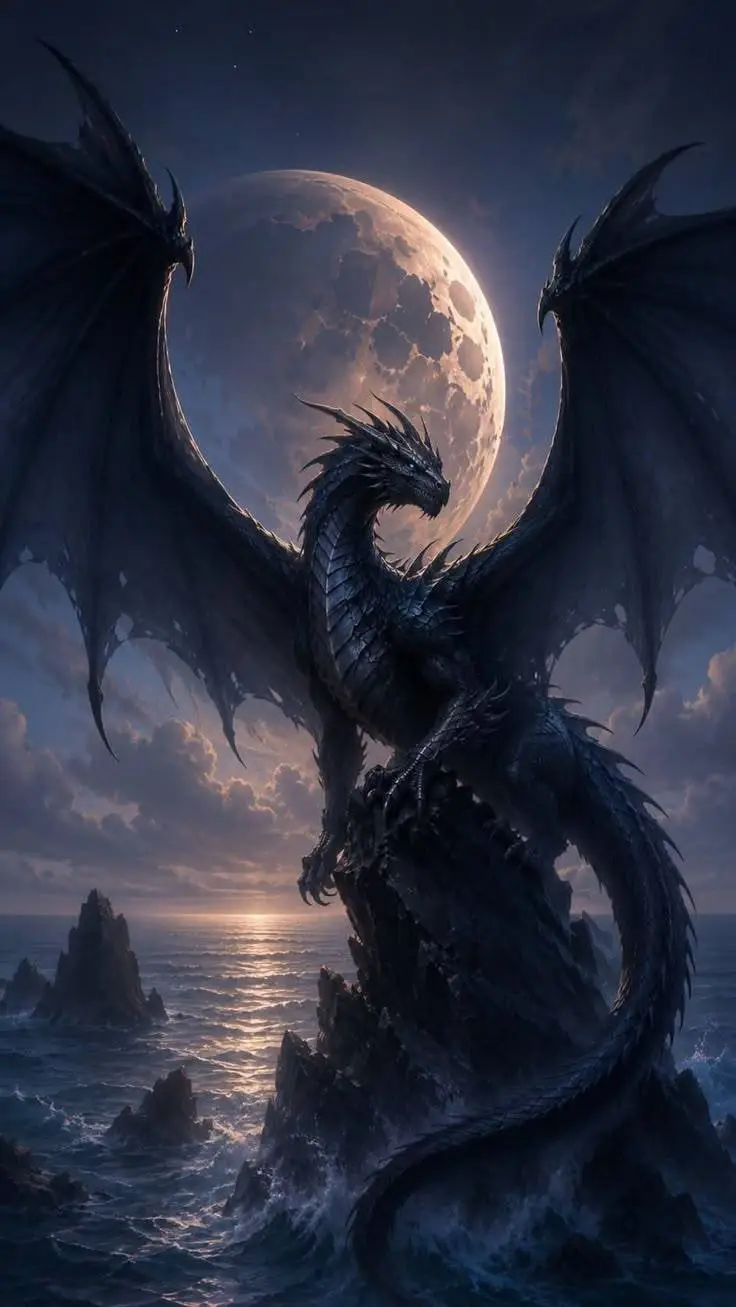 ai character: Black moon dragon  background