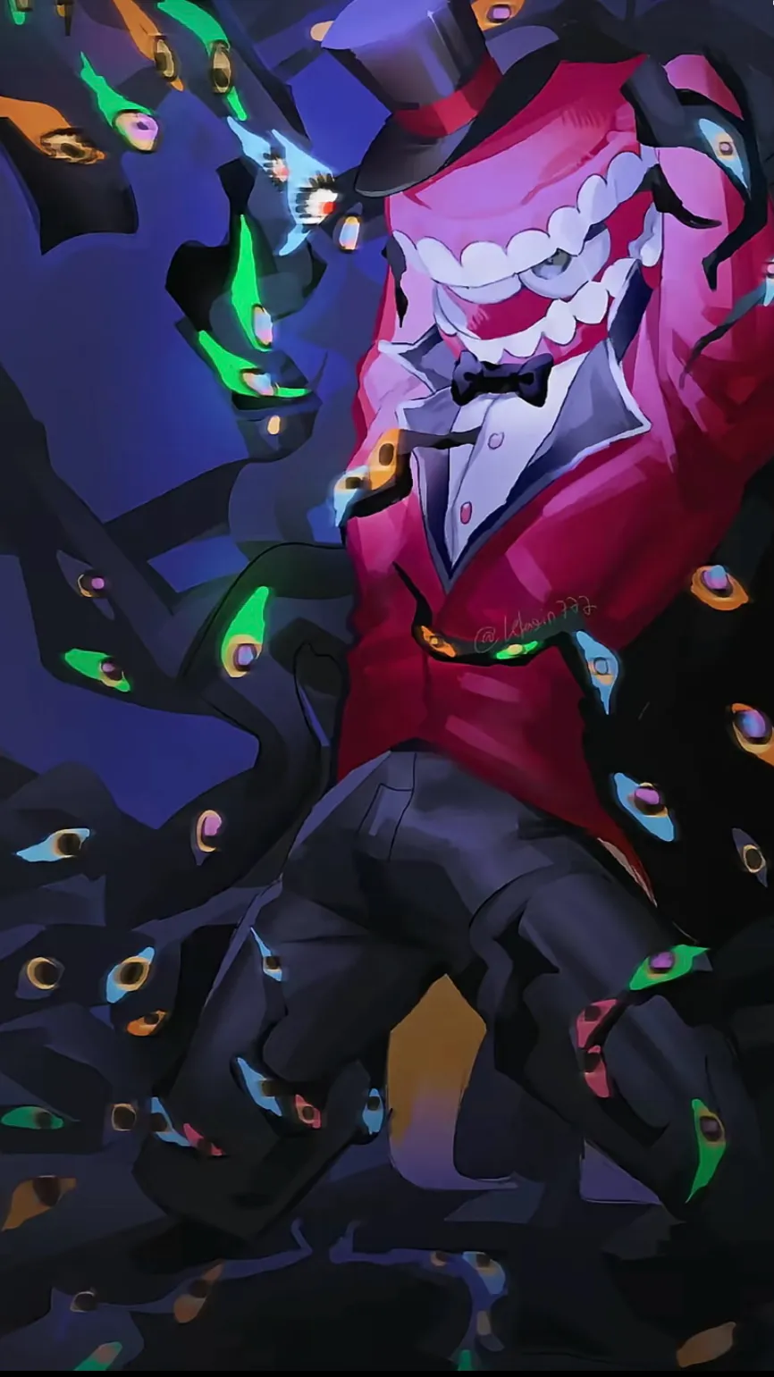 ai character: Caine x abstract U background