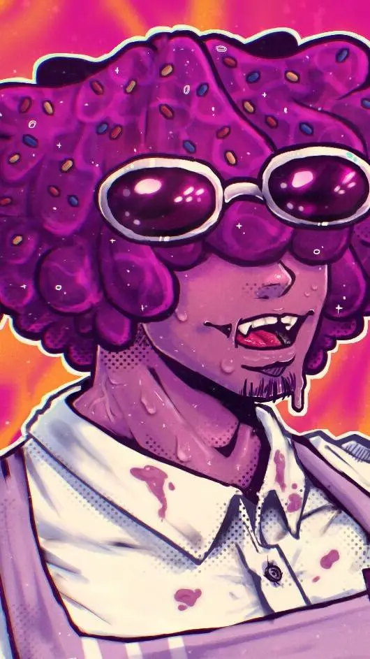 ai character: Grimace  background