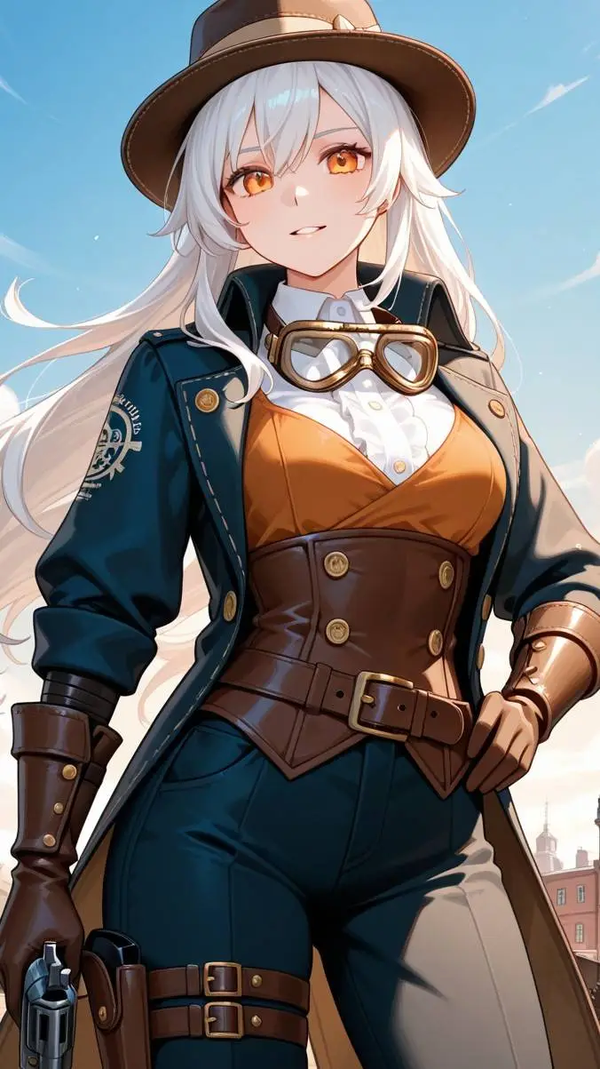 ai character: Selina Steampunk background
