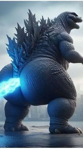 ai character: Godzilla blue fart background