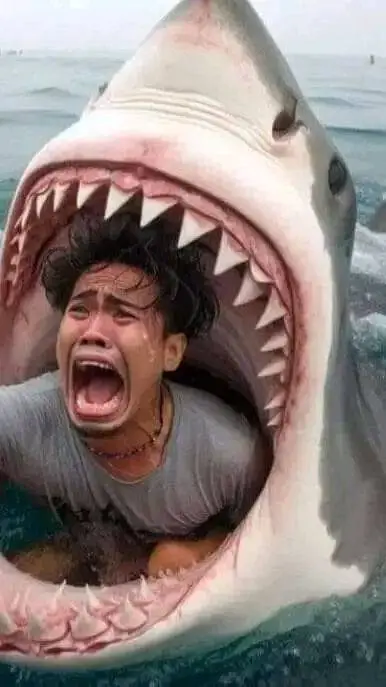 ai character: shark eating you background