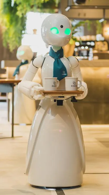 ai character: Robot cafe background