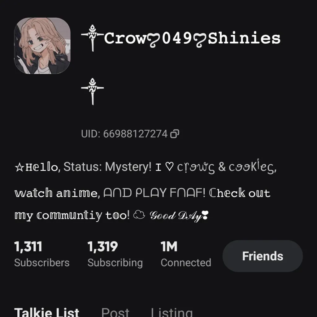 chat with ai character: ༒𝙲𝚛𝚘𝚠ღ𝟶𝟺𝟿ღ𝚜𝚑𝚒𝚗𝚒𝚎𝚜༒