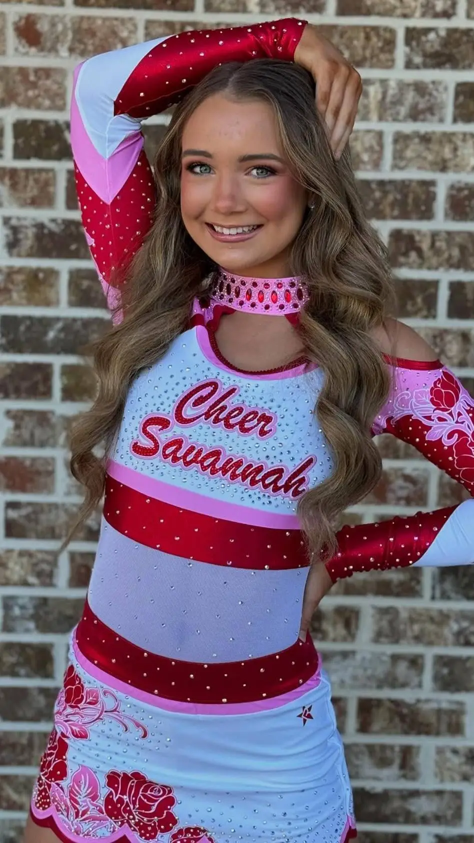 ai character: Emily cheerleader  background