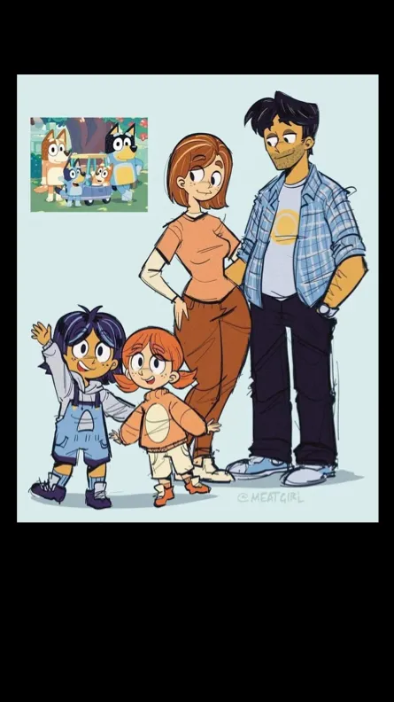 ai character: Bluey (human) fam background