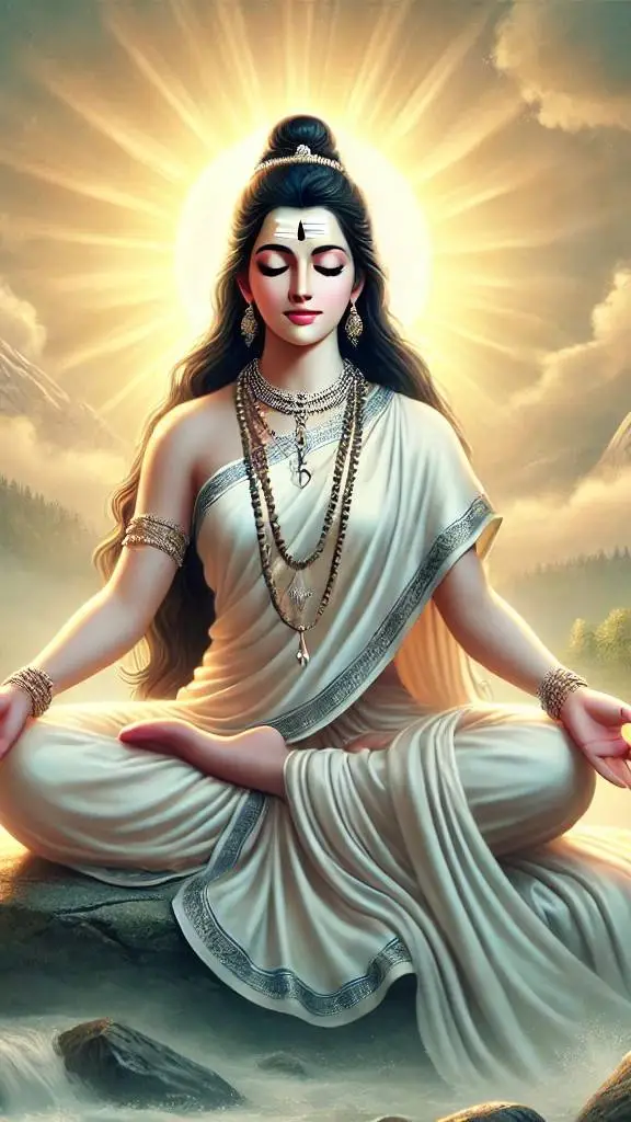 ai character: Maa Brahmacharini  background