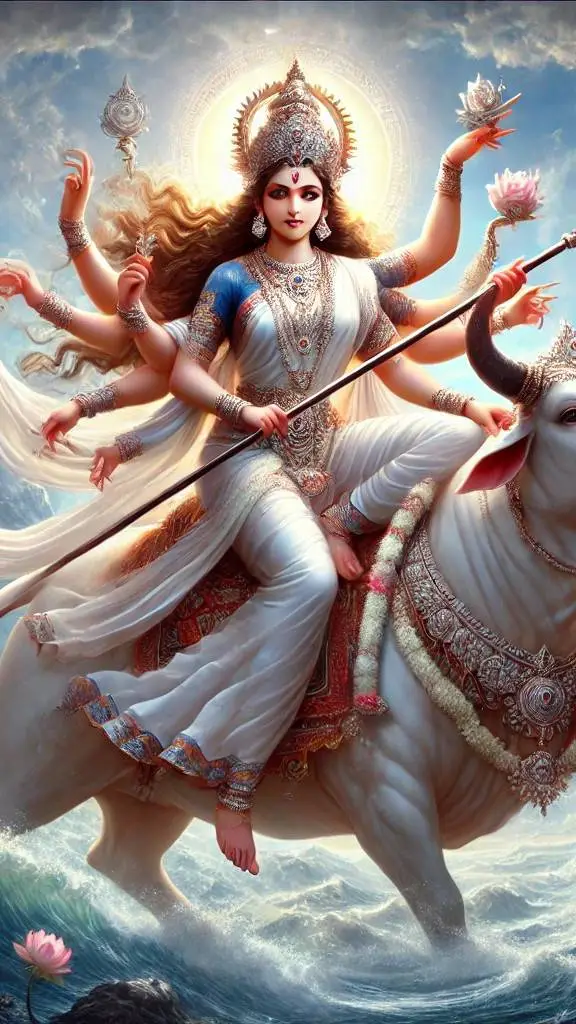 ai character: Maa Shailputri  background