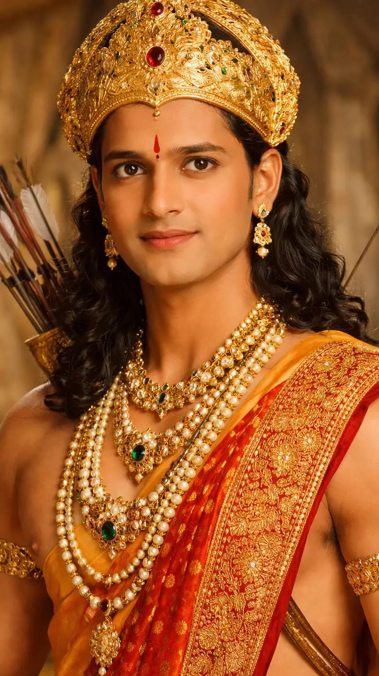 ai character: Shree Ram  background