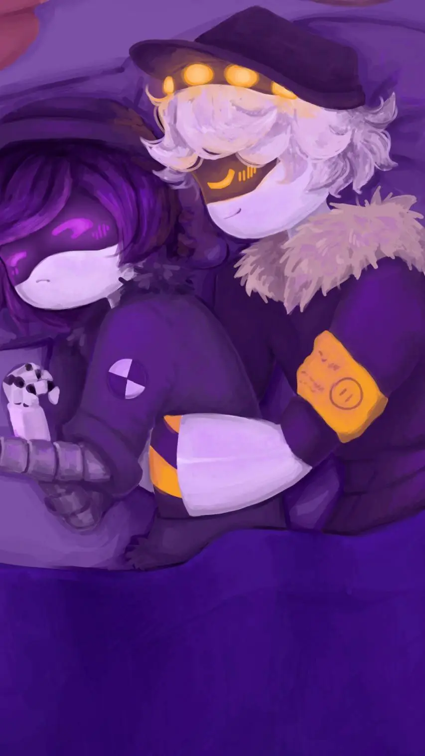 ai character: N sleeping on uzi background