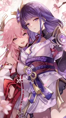 ai character: yae miko & raiden  background