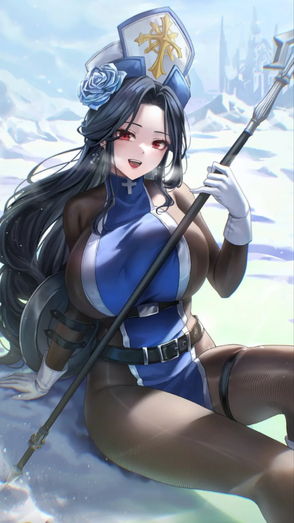 ai character: Maiden : ice rose background