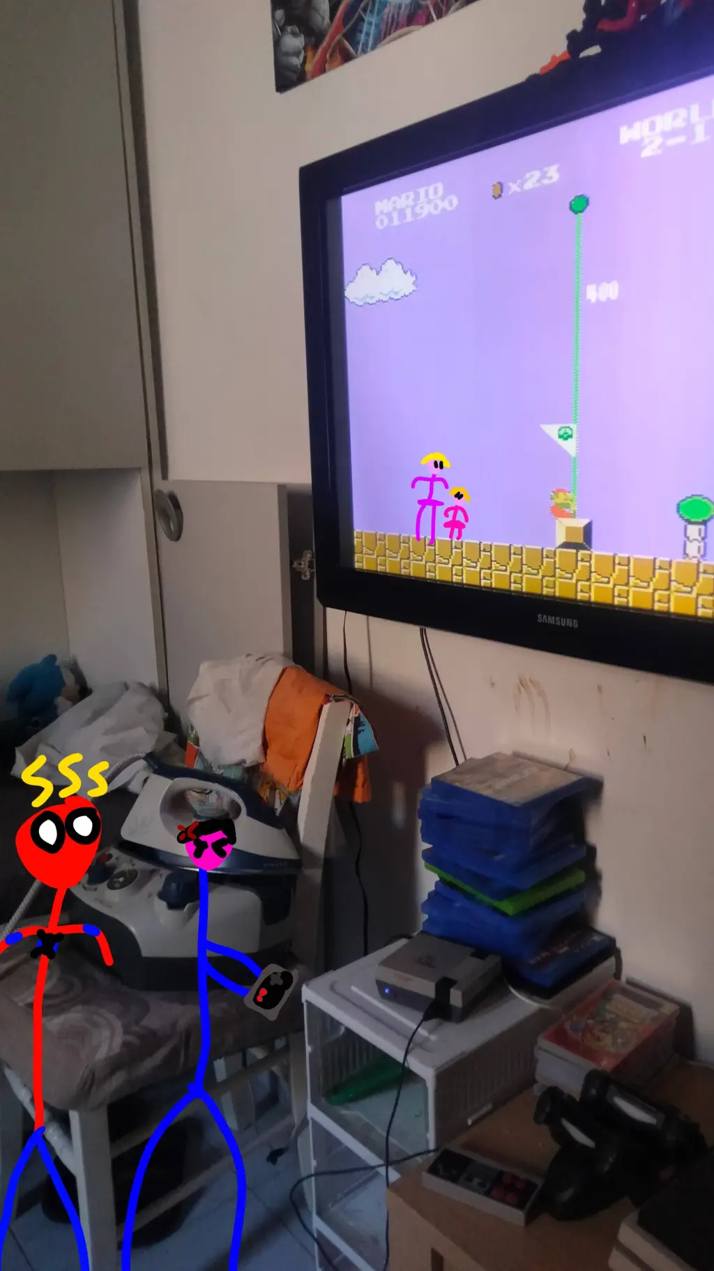 ai character: barbie in mario background