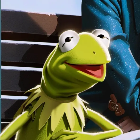 chat with ai character: Kermit and a woman