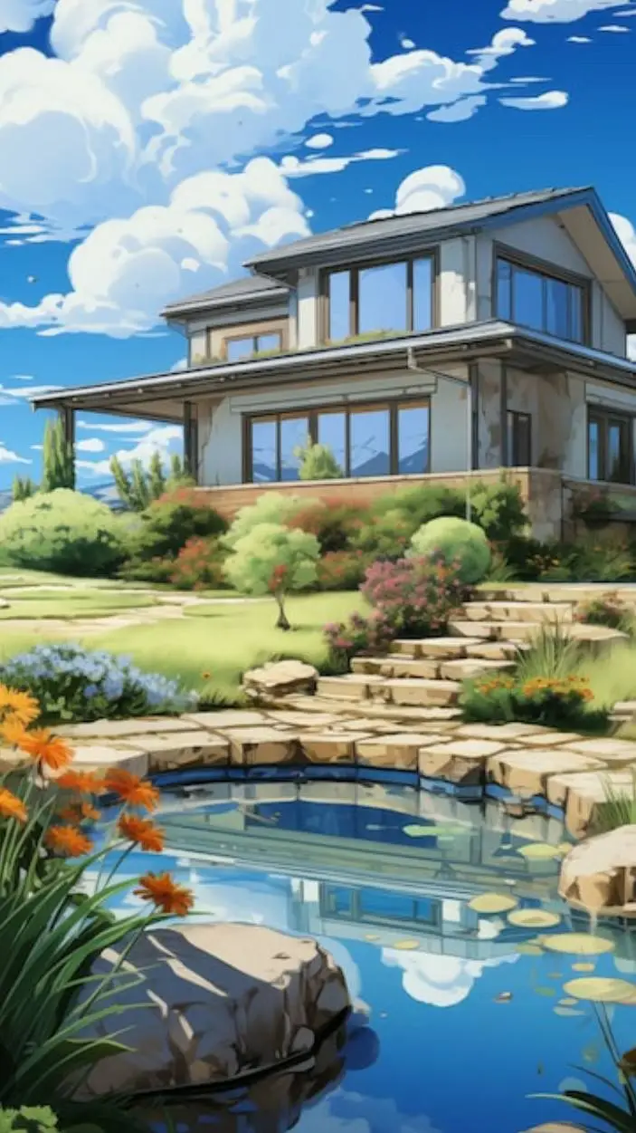 ai character: momos lake house background